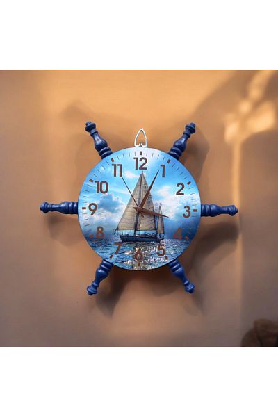 Bahat Glassless Wooden Sailor Helm Living Room Office Wall Clock Diameter 36 cm