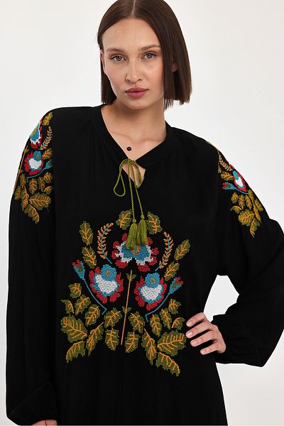 Denismoda Rochie de damă cu mânecă lungă cu balon, broderie, detaliată, din viscoză Hijab