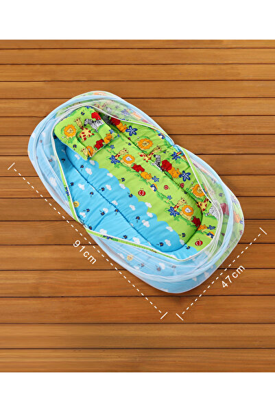 Babyhug Bedding Set with Zip Mosquito Net & House Print - Soft, Foldable & Washable, 0M+