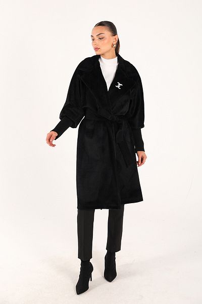 Melike Tatar Black Angora Long Coat 32-2241-1