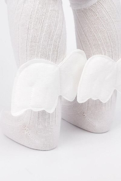 Le Mabelle White Wing Ribbed Girl's Pantyhose