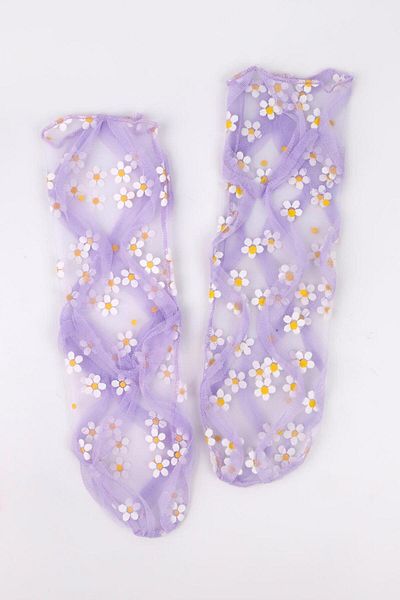 Le Mabelle Чорапи от тюл за момиче с шарки на люляк