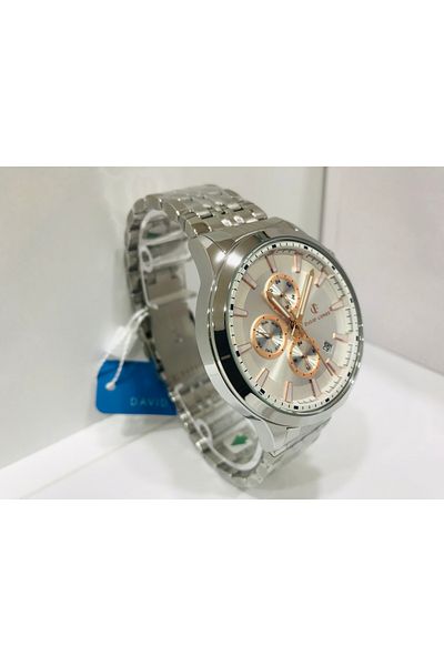 DAVID GUNER Dg-8713Ga-A1 Men's Wrist Watch with Working Function Silver Color Stainless Steel Band.