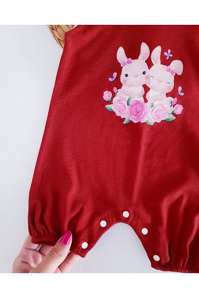 Jammybaby My Friend Rabbit Shoulder Ruffled 100% Cotton Combed Baby Girl Summer Shorts Jumpsuit