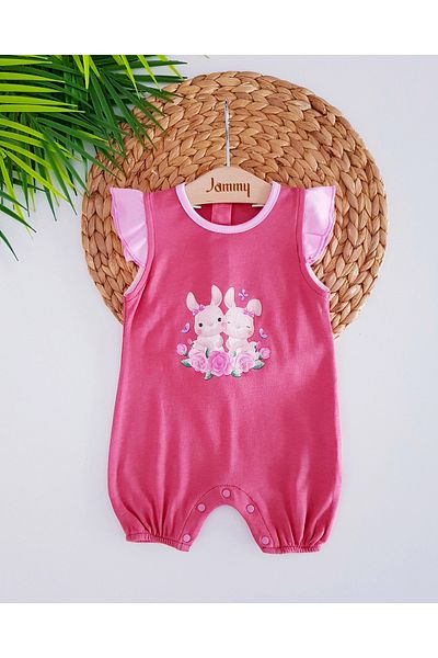 Jammybaby My Friend Rabbit Shoulder Ruffled 100% Cotton Combed Baby Girl Summer Shorts Jumpsuit