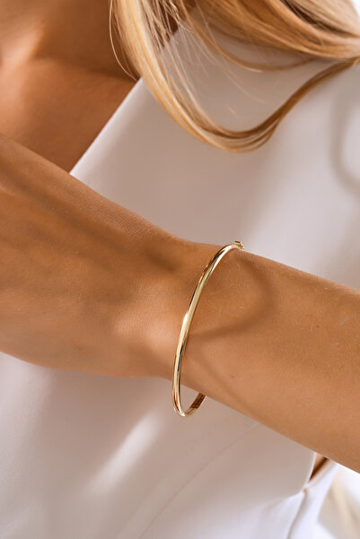 MOOM MÜCEVHERAT 14 Ayar Altın Bombeli Düz Kelepçe Bilezik