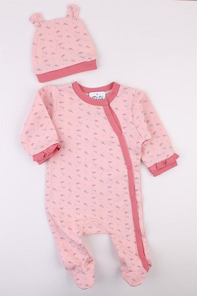 Mini Ropa Baby Girl Jumpsuit Hat with Frilly Sleeves and Floral Booties