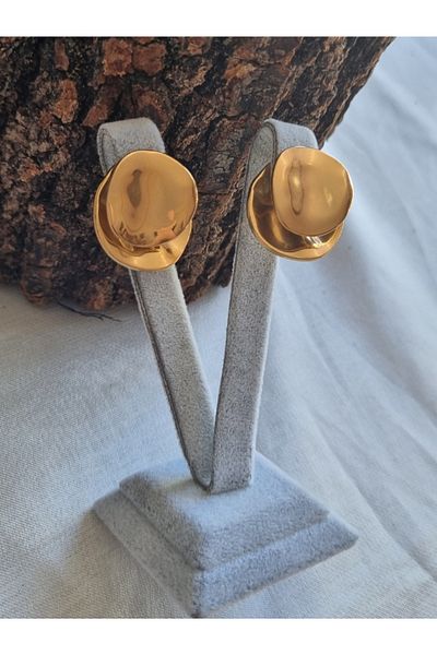 Brassito Women's Steel Earrings with Asymmetric Design - Gold Color, Non-tarnish 316l