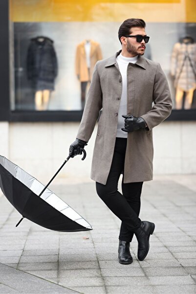 hello7 Men's Black Long Comfortable Shirt Collar Spoon Coat