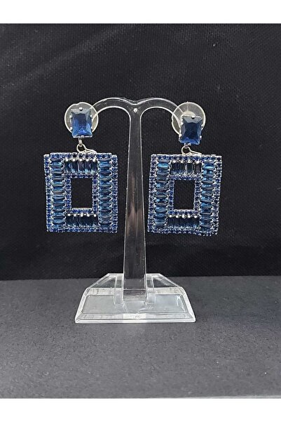 sarıyer silver Blue Zircon Stone Screw Steel Earrings