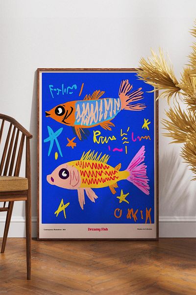 House Gorgeous Dreamy Fish Poster cu design modern colorat fără rame Colecția Dolce Vita
