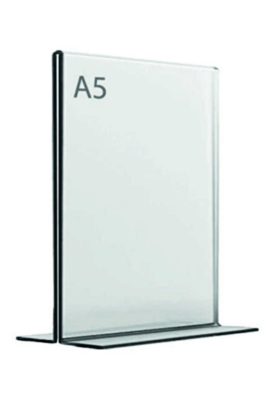 Pleksiglas Ürünleri A5 T Tipi Dikey Masa Üstü 10'lu Paket / 2 mm Şeffaf Pleksi Föylük / Broşürlük / Menü