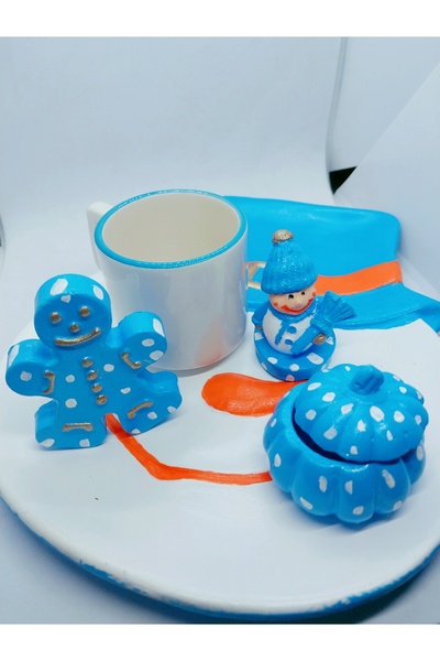 Handmade Fincan dahil yilbasi sunum seti el yapımı dekoratif kahve seti tek kisilik
