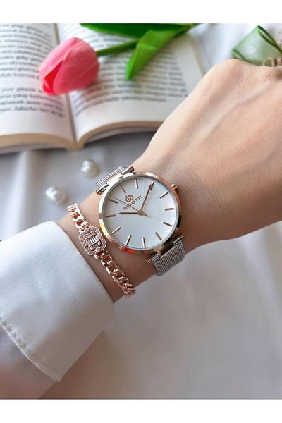 Bigotti 3 Atm Water Resistant - Blackening Color Steel Mesh Band Women's Wrist Watch & Bracelet B10342.4