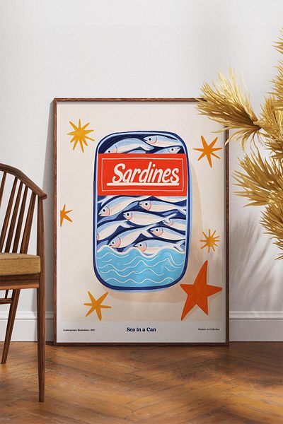 House Gorgeous Sardines Sea In a Can Poster cu design modern colorat fără încadrare Colecția Dolce Vita
