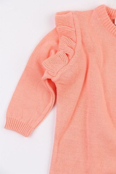 Mini Ropa Salmon Sleeve Frilly Knitwear Baby Girl Jumpsuit Without Booties