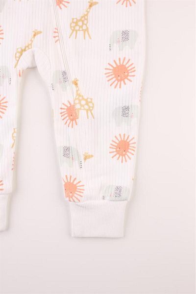 Mini Ropa Giraffe Printed Ribbed Zipped Ribbed Long Jumpsuit Sleeping Bag