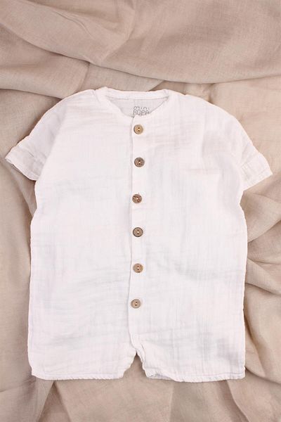 Mini Ropa Muslin Jumpsuit Organic Short Sleeve Summer Jumpsuit White