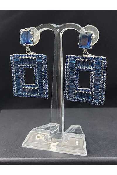 sarıyer silver Blue Zircon Stone Screw Steel Earrings