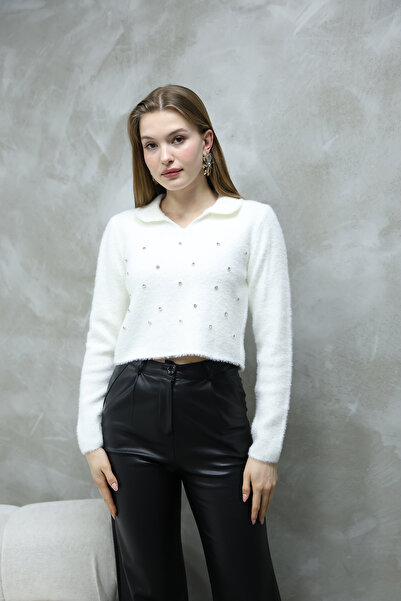 İKLİM LİFE Плетен пуловер с висока яка и брада