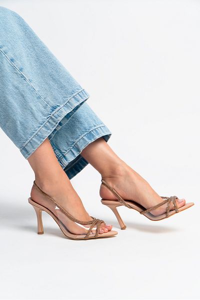 NİŞANTAŞI SHOES Beige Matte Distel - Transparente Damenschuhe mit Absatz und Steindetails
