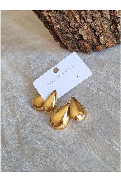 Brassito Women's Steel Earrings Drop Double Sided 316 L Sterling Gold Color