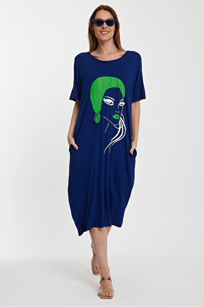 Denismoda Rochie de damă din viscoză cu buzunare cu imprimeu
