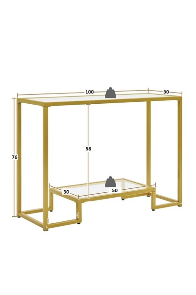 TOLIAHOME Modern Beyaz Renk Metal İskeletli Temper Camlı Raflı Dresuar Konsol