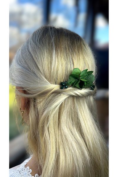 Eva Flore Green Floral Hydrangea Pearl Bridal Hair Accessory - Wedding Bun and Scrunchy