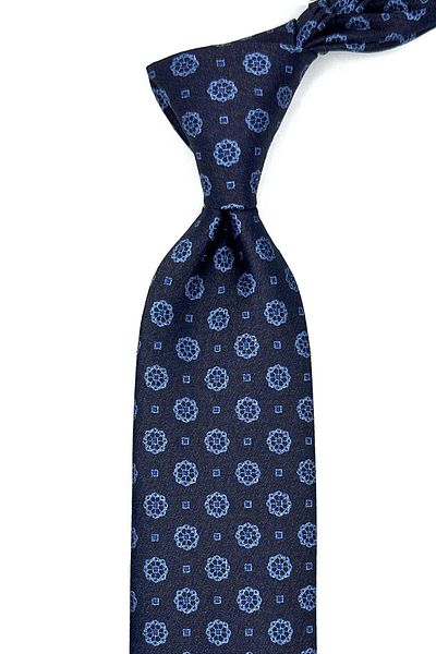 Kravatkolik Navy Blue - Brown Motif Pattern Classic Tie with Handkerchief Kk12904