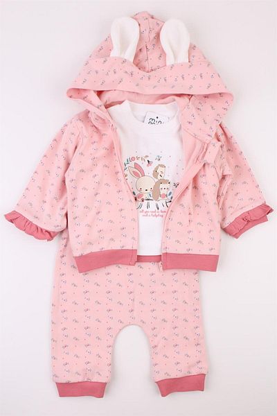 Mini Ropa Baby Girl Hooded Cardigan 3-Piece Set Rabbit Ear Cardigan T-Shirt Trousers