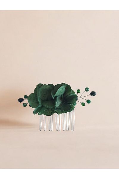 Eva Flore Green Floral Hydrangea Pearl Bridal Hair Accessory - Wedding Bun and Scrunchy