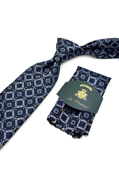 Kravatkolik Black - Gray Square Pattern Classic Tie with Handkerchief Kk12870