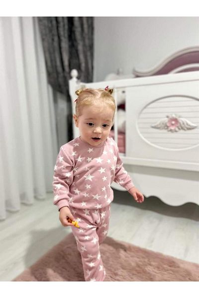 Mini Ropa Star Patterned Seasonal Baby Girl Set Top and Bottom Sweat Set