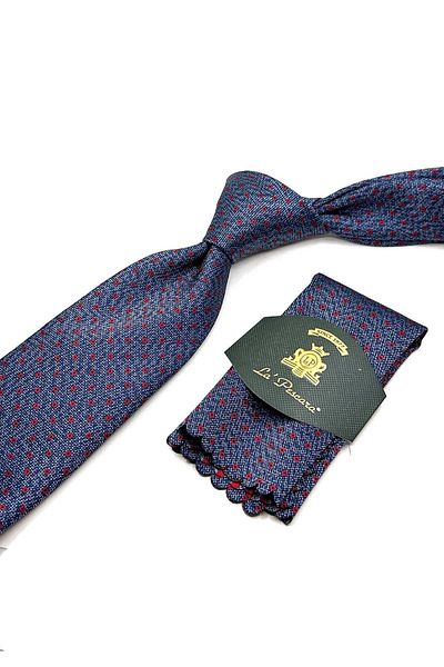 Kravatkolik Blue Small Pattern Handkerchief Classic Tie Kk12939