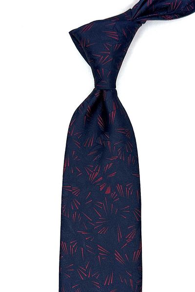 Kravatkolik Classic Tie with Navy Blue Motif Pattern Handkerchief Kk12920