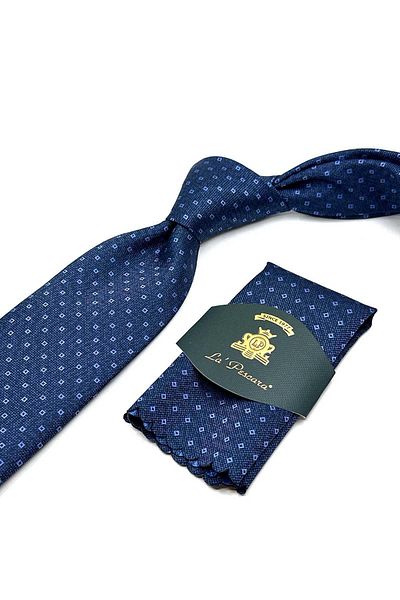 Kravatkolik Navy Blue Small Pattern Handkerchief Classic Tie Kk12942
