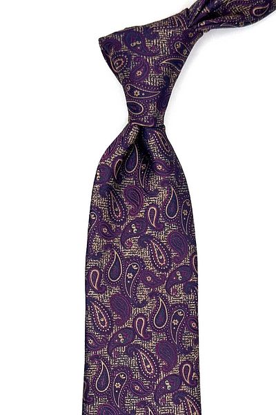 Kravatkolik Plum - Beige Shawl Pattern Classic Tie with Handkerchief Kk12875