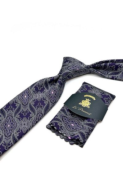 Kravatkolik Plum Shawl Pattern Classic Tie with Handkerchief Kk12865