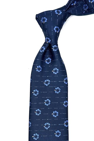Kravatkolik Navy Blue Floral Pattern Classic Tie with Handkerchief Kk13018