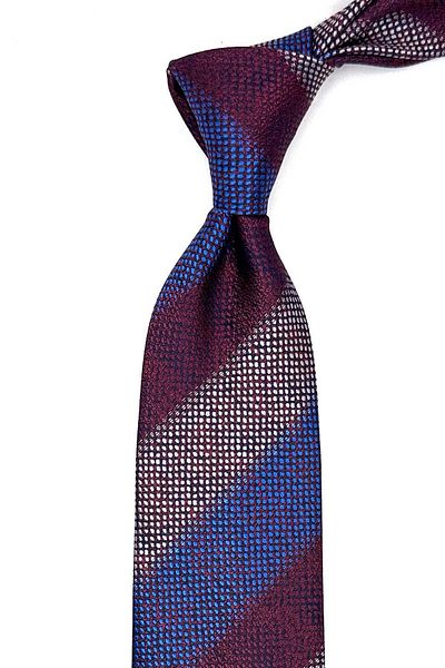 Kravatkolik Claret Red - Classic Tie with Blue Line Pattern Handkerchief Kk13068