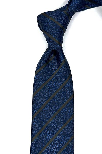 Kravatkolik Classic Tie with Navy Blue Line Pattern Handkerchief Kk12917