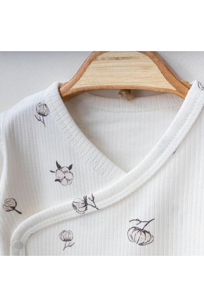 Mini Ropa Ecru Cotton Printed Newborn Bodysuit Set - Double Breasted Set