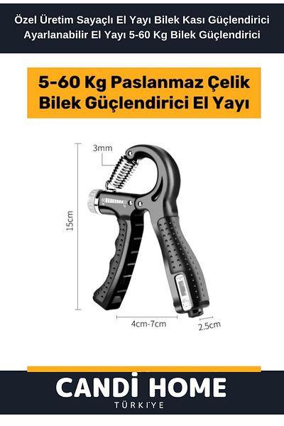 HOBİ CONDİ Premium Series 5-60 kg Adjustable Hand Spring - with Counter and Strengthening Wrist Muscle