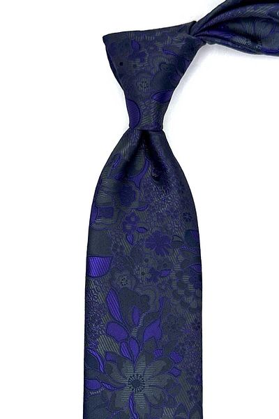 Kravatkolik Classic Tie with Smoked Flower Pattern Handkerchief Kk12945