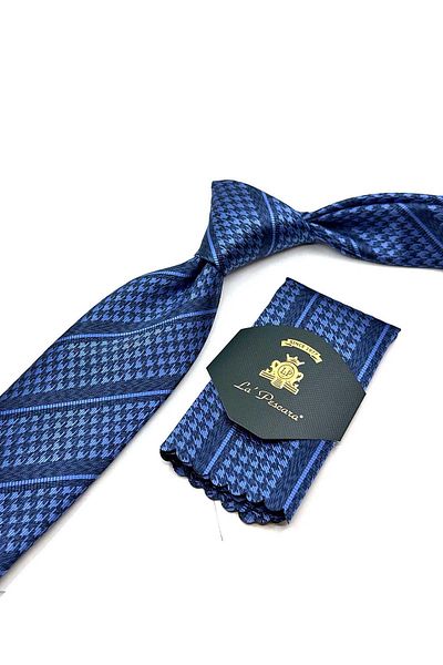 Kravatkolik Navy Blue - Classic Tie with Crow's Feet Handkerchief Kk12845