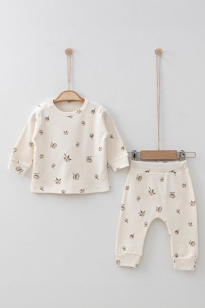 Mini Ropa Cream Colored Corded Cotton Baby Set - Top and Bottom Set