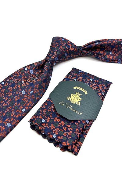 Kravatkolik Orange Floral Pattern Handkerchief Classic Tie Kk12979