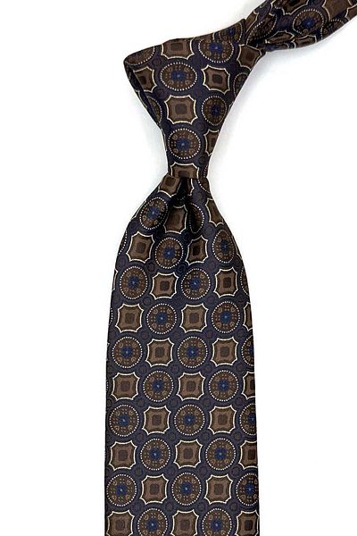 Kravatkolik Classic Tie with Brown Motif Pattern Handkerchief Kk12951