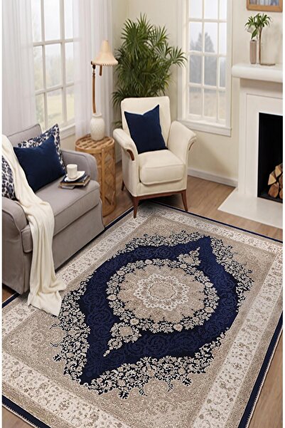 BigArts Home Vintage Desenli Göbekli Kahverengi Salon Halısı, Dokuma Taban De...